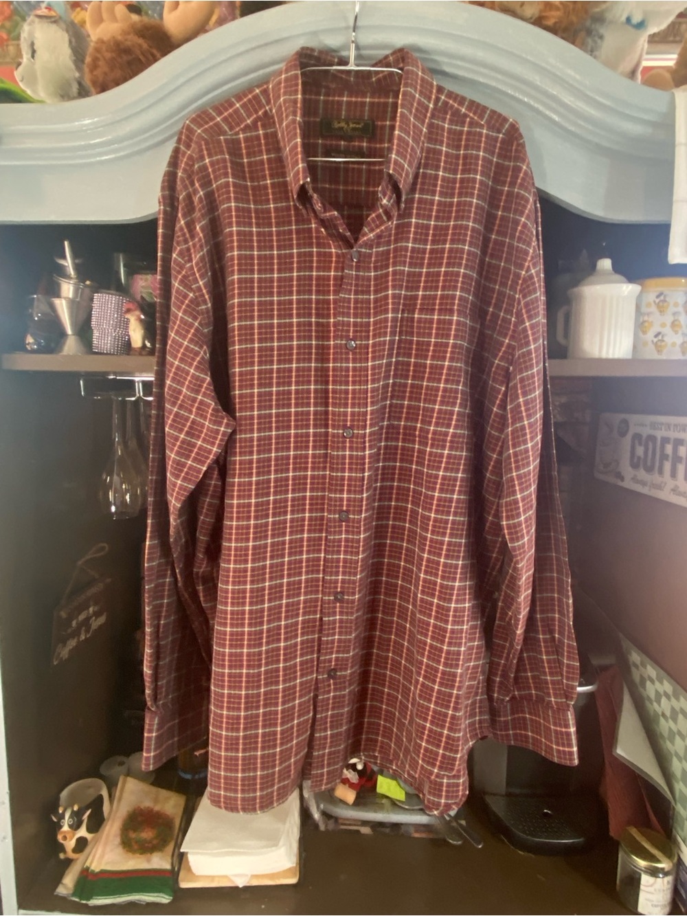 Men’s Bobby Jones maroon Plaid Button-Up Shirt XL woven in Italy 100% cotton